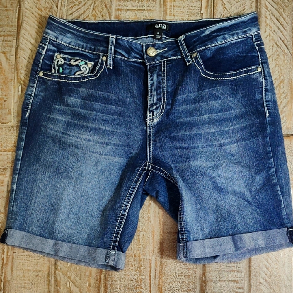 a.n.a Blue Jean Shorts with Cuffed Hem and Stretch Denim